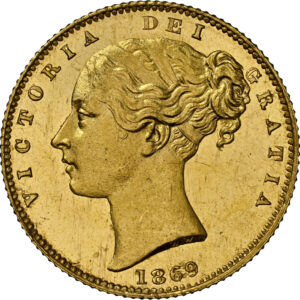 イギリス ソブリン金貨 ヴィクトリア 王冠を戴く英国の四分割盾紋章 1869 NGC SP64 CAMEO