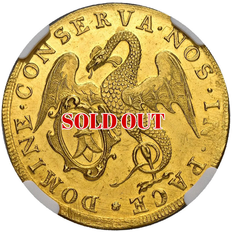 スイス バーゼル 3ダカット金打 DOMINE CONSERVA NOS IN PACE（主よ、我らを平和のうちに守り給え） 1740年 NGC MS61【Top Pop】