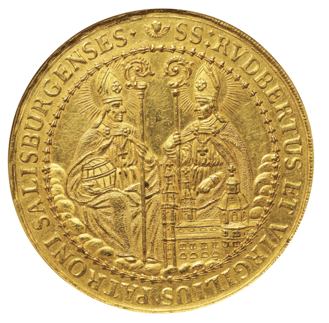 ザルツブルク大司教領 1687年 10ダカット金貨 聖ルペルトと聖ヴィルギル図　NGC MS62（Top Pop）