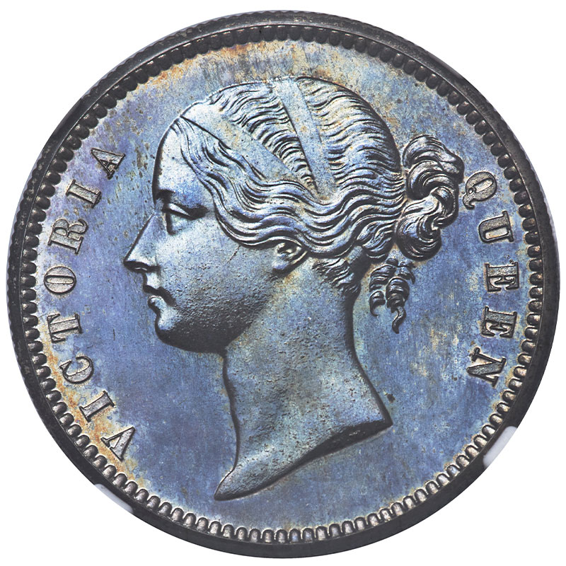1849年 イギリス領インド ヴィクトリア女王 プルーフ・パターン・ルピー NGC PR64(S&W-3.30 Type A/SG)