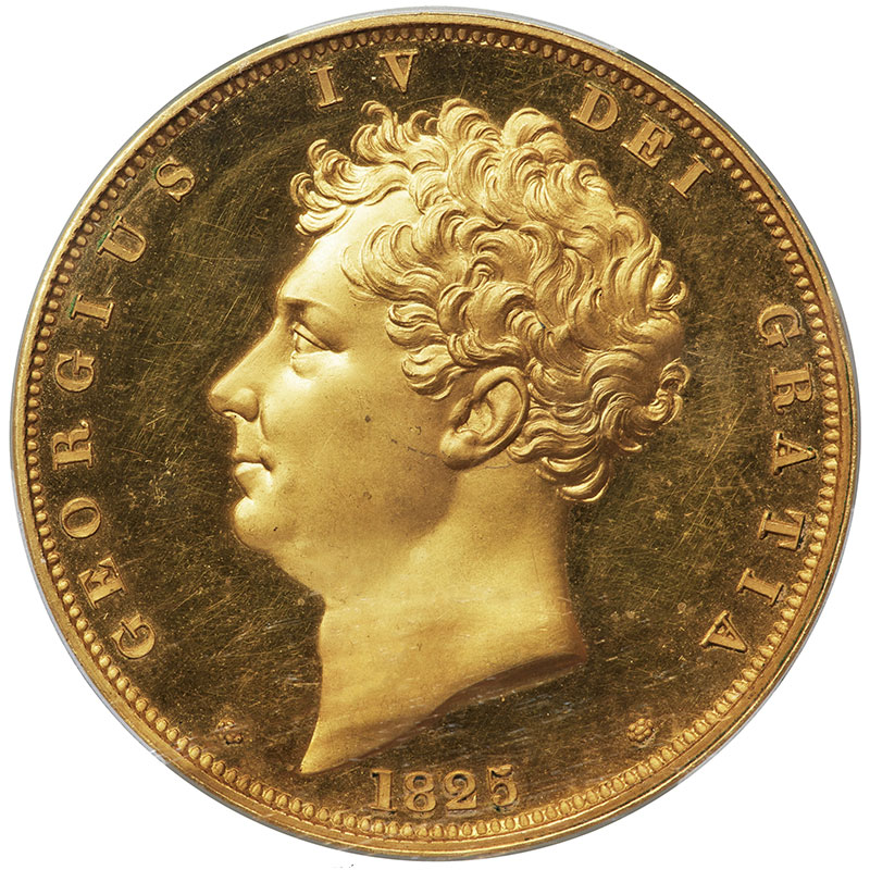 【R6】1825年 英国 ジョージ4世 クラウン・パターン オブバース単面（Uniface Obv）バートンズ・メタル PCGS PR63（ESC-2333）