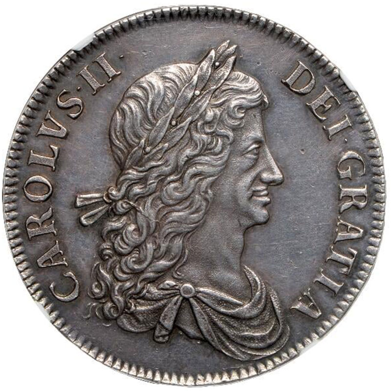 【R6】1662年 チャールズ2世 パターン・クラウン銀貨 プレーンエッジ / ESC-21 R6 / NGC PF55 Top Pop